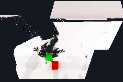 Predicted future point cloud: the green block is held above the red block.